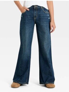 Girls' Mid-Rise Loose Jeans - art class" Dark Wash 12